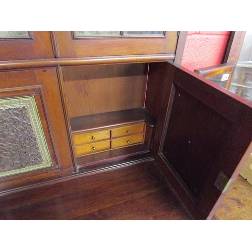 287 - Fine Victorian mahogany glazed stationary cabinet with interesting Anglo Indian carved panels - Appr... 