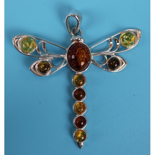 41 - Silver & amber dragonfly pendant