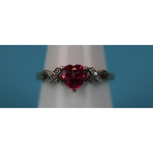 42 - Gold heart shaped pink topaz & diamond ring