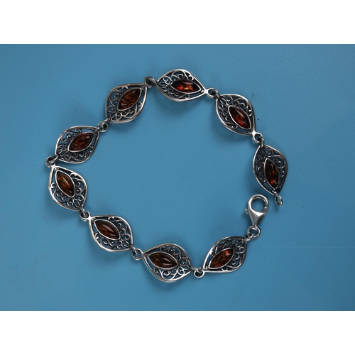 51 - Silver & amber bracelet