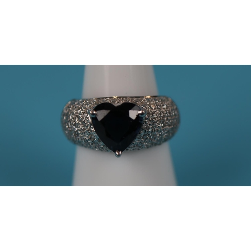 59 - 18ct white gold heart shaped sapphire & diamond ring