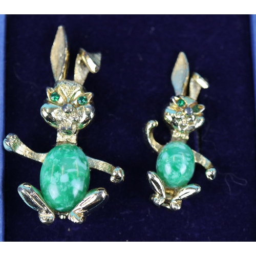 62 - 2 jade rabbit brooches