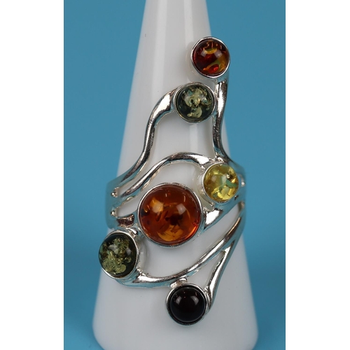 9 - Silver & amber designer ring