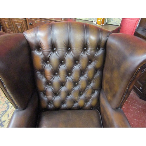 308 - Leather wing-back armchair - Conker brown