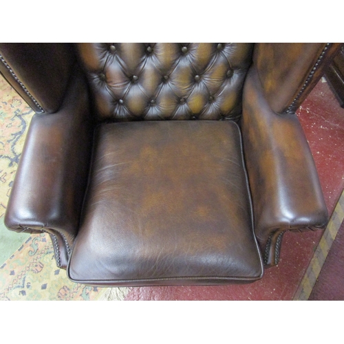 308 - Leather wing-back armchair - Conker brown