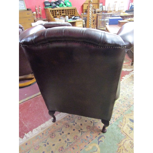 308 - Leather wing-back armchair - Conker brown