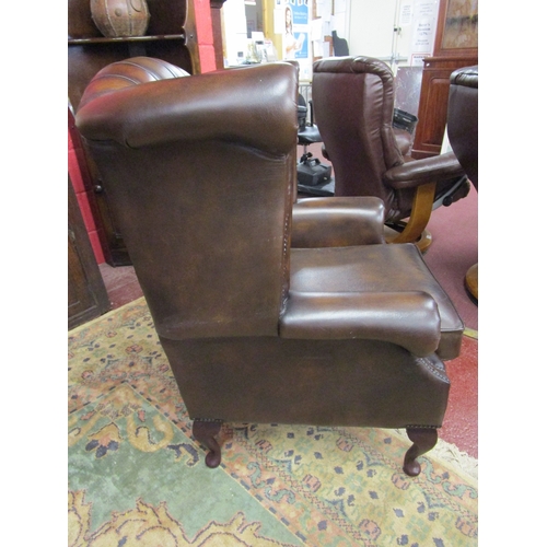 308 - Leather wing-back armchair - Conker brown