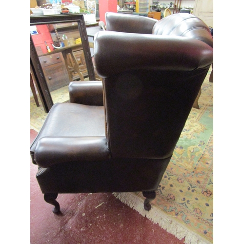 308 - Leather wing-back armchair - Conker brown