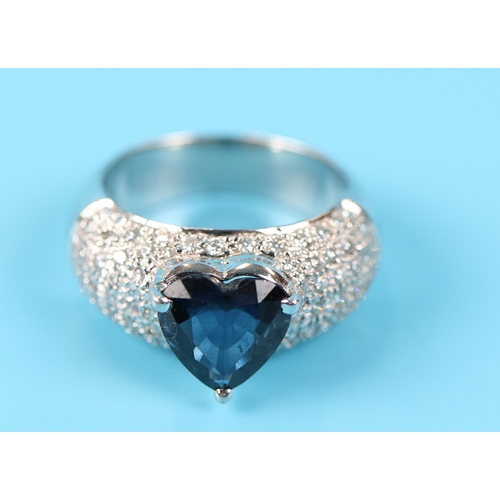 59 - 18ct white gold heart shaped sapphire & diamond ring