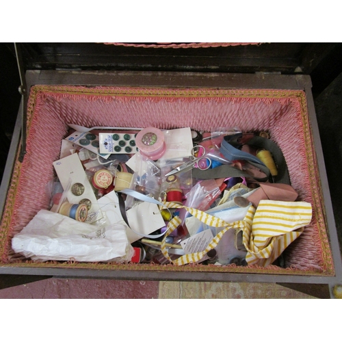 235 - Oak sewing box and contents