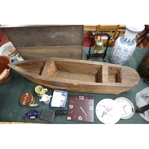 380 - Large carved wooden dug out canoe/planter - Approx L: 150cm