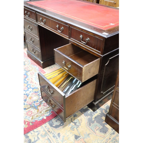 405 - Office suite comprising of leather top desk and leather top filing cabinet