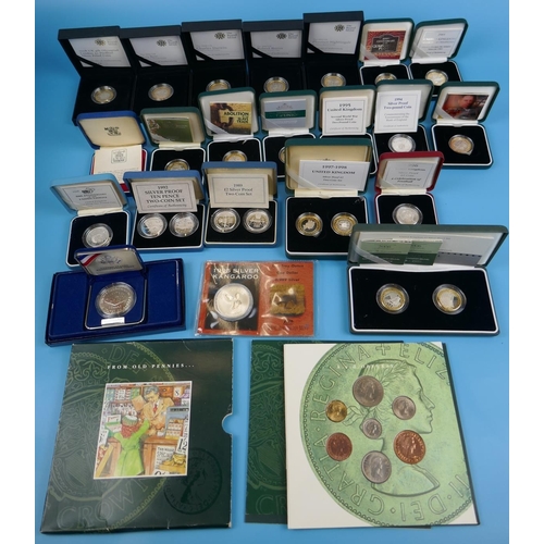 100 - Large collection of silver coins to include Australian Kangaroo & US Constitution dollar