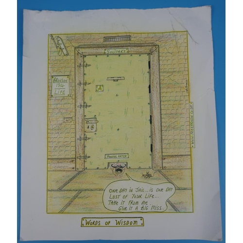 105 - Signed original Charles Bronson Jail Art on card - Words of Wisdom