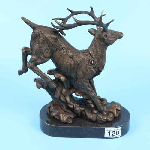 120 - Bronze stag on marble base - Approx H: 29cm