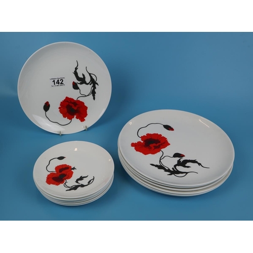 142 - Wedgwood Susie Cooper design - Corn Poppy part dinner service