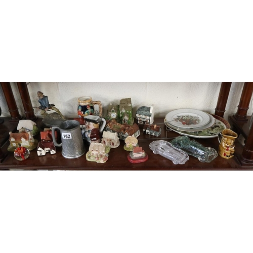 162 - Shelf of collectables to include Lilliput Lane cottages & glass cars etc