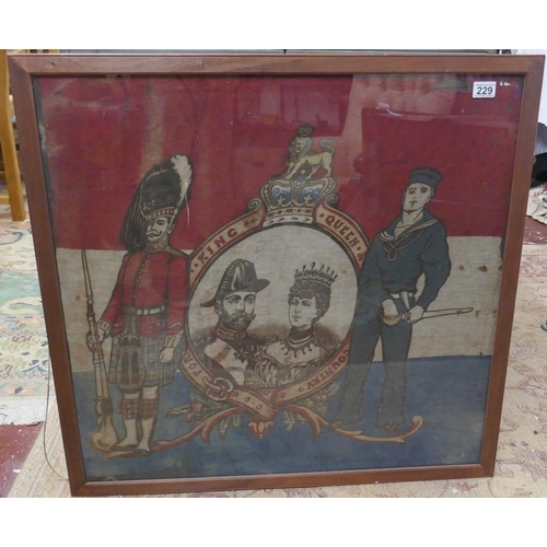 229 - Rare framed George V silk flag - Approx image size: 80cm x 77cm