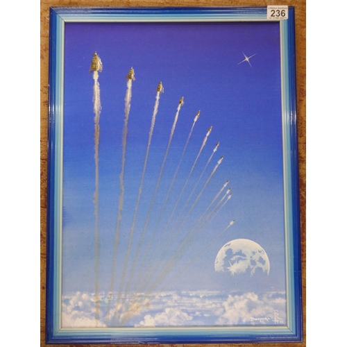 236 - Oil on canvas - Space rockets signed Diaspora RRH 89