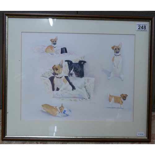 248 - Watercolour of terrier and collie dogs signed John Horton