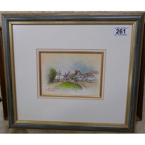 261 - Small watercolour - Upton on Severn signed Christopher Hughes (Ex Royal Worcester artist)