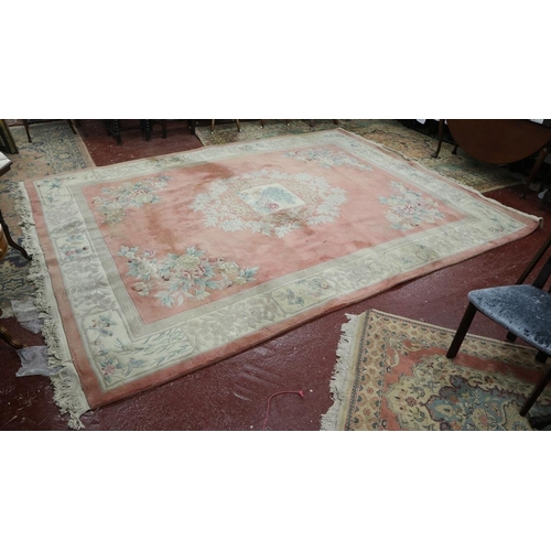 311 - Large pink wool carpet - Approx 380cm x 275cm