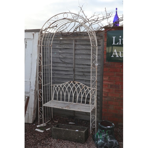 487 - Metal garden arch with bench