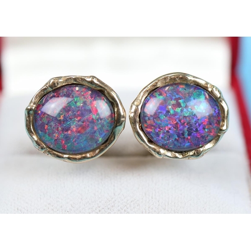 71 - Stunning large black fire opal and gold cufflinks