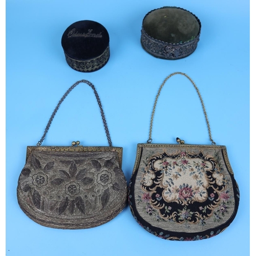 98 - 2 tapestry purses and 2 pin cushions