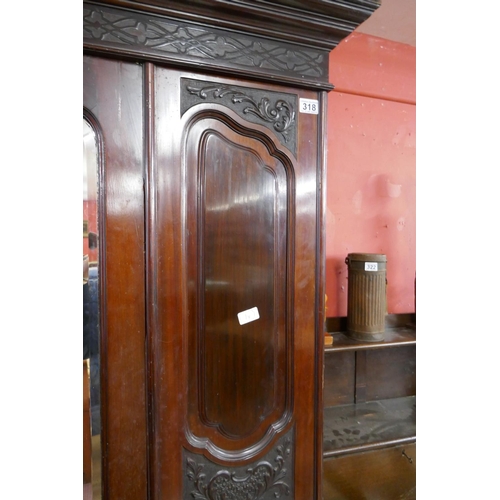 318 - Victorian mahogany wardrobe - Approx W: 131cm D: 56cm H: 207cm