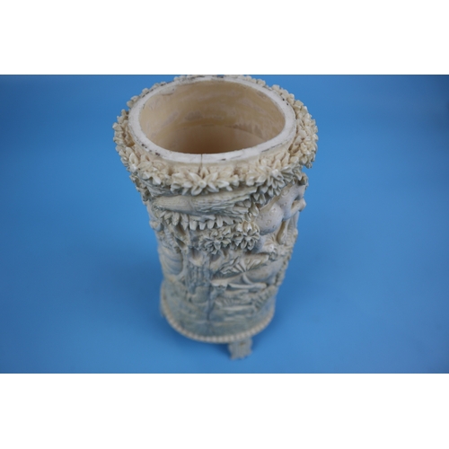 126 - Large antique Chinese carved ivory vase depicting tigers and elephants - Approx H: 24cm