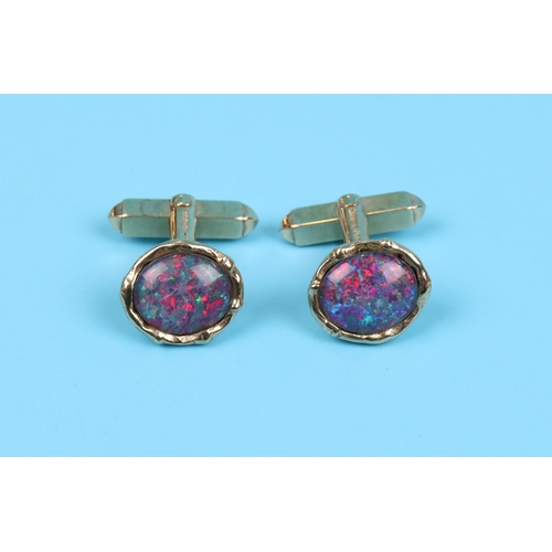 71 - Stunning large black fire opal and gold cufflinks