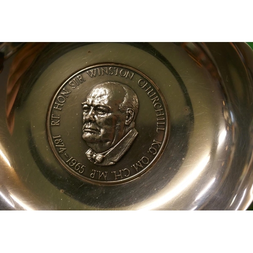 15 - Hallmarked silver bowl featuring Sir Winston Churchill medallion - Markers mark A.E.J - Approx weigh... 