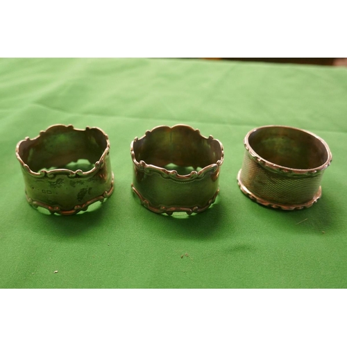 19 - Hallmarked silver cream jug together with 3 hallmarked silver napkin rings - Approx weight 153g