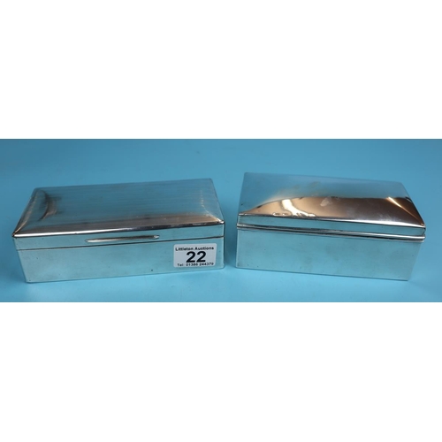 22 - 2 hallmarked silver cigarette boxes