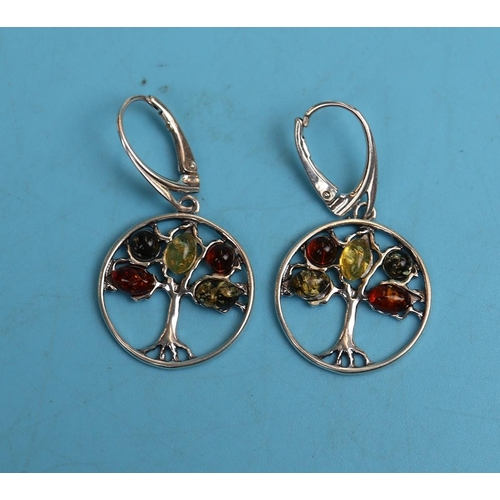 34 - Pair of silver & amber earrings