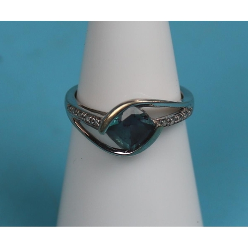35 - White gold mystic topaz & diamond ring