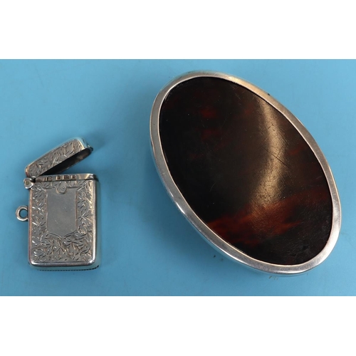 5 - Hallmarked silver vesta case - Makers mark T.H & Hallmarked silver & tortoise brush - Makers mark A.... 