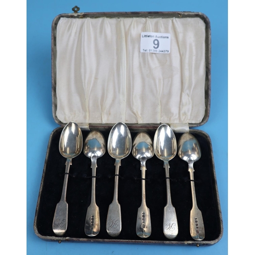 9 - Rare set of 6 antique Exeter fiddle pattern silver teaspoons by John Stone circa 1853 - Approx weigh... 