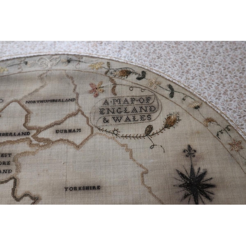 117 - Early needlework map of England & Wales - 1807 - B BUCKLE - Approx 78cm x 67cm