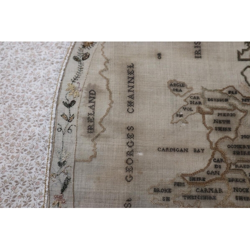 117 - Early needlework map of England & Wales - 1807 - B BUCKLE - Approx 78cm x 67cm