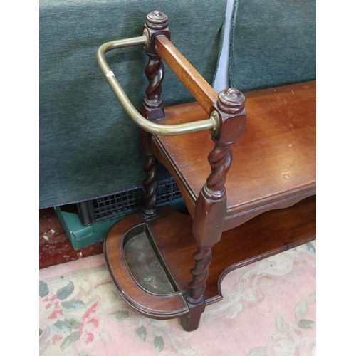 173 - Mahogany barley twist hall bench with stick stand