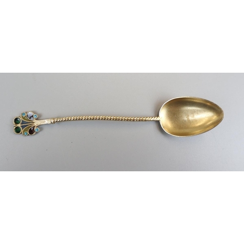 2 - Cased collection of gilt plique de jour teaspoons and sugar nips to include some marked .925