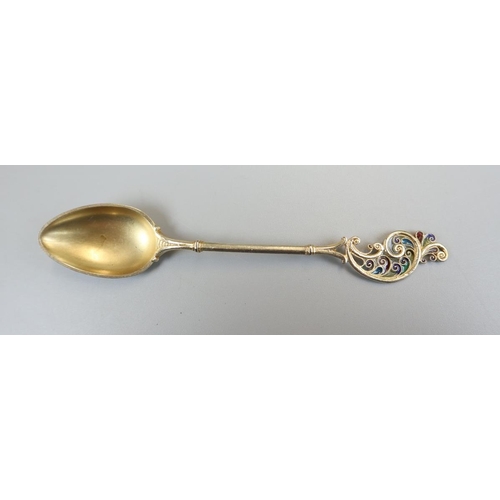 2 - Cased collection of gilt plique de jour teaspoons and sugar nips to include some marked .925