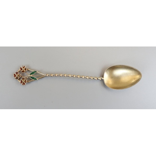 2 - Cased collection of gilt plique de jour teaspoons and sugar nips to include some marked .925