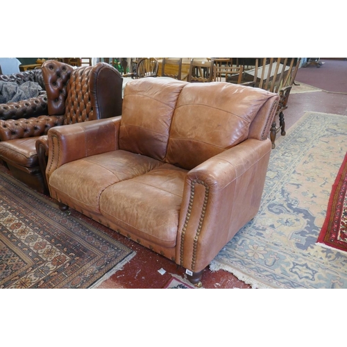 368 - Brown leather 2 seater sofa