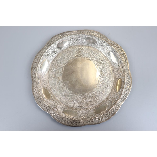 6 - White metal tray - Possibly Indian silver - Diameter: 26cm