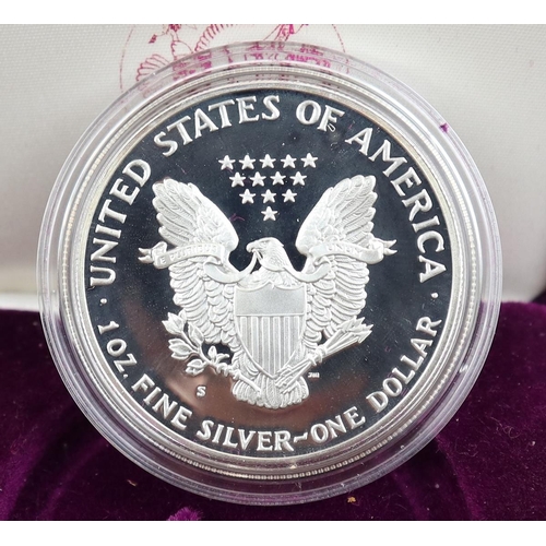 93 - 1986 American Eagle 1oZ fine silver $1 coin - Boxed & cased with COA