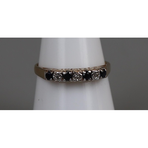 37 - Gold sapphire & diamond half hoop ring, size N¼