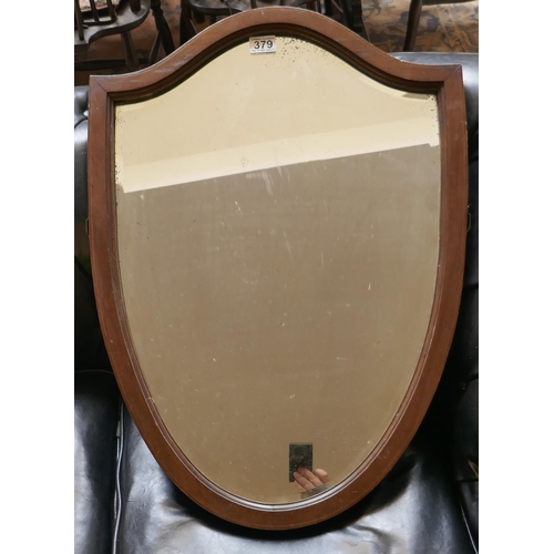 379 - Antique inlaid bevelled glass shield mirror